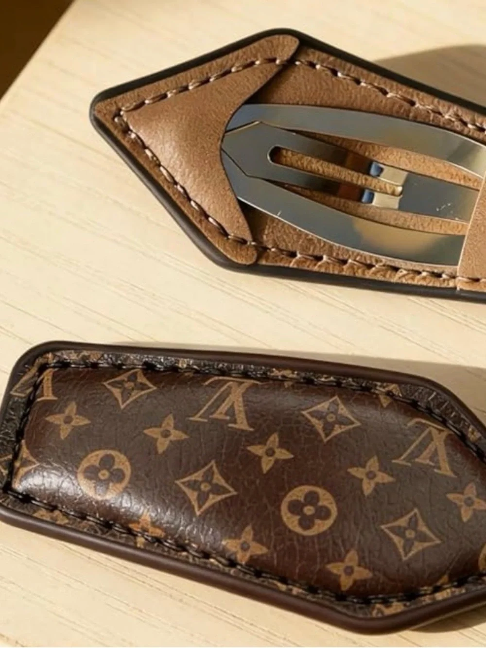 Louis Vuitton Monogram Leather Geometric Hair Clips - Pair